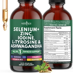 Thyroid Support Drops - Σελήνιο, ψευδάργυρος, ιώδιο, L Τυροσίνη, Ashwagandha, Turmeric, Schisandra Guggu, Cayenne, Βασίλειος - Υγρό συμπλήρωμα Folate Χάλκινο Αλκοόλ -Δωρεάν, Vegan, Μη ΓΤΟ – 2 oz
