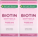 Nature's Bounty Biotin 10000mcg Supplement, Supports Healthy Hair, Skin and Nails, Optimal Solutions Hair Vitamin with Biotin, 90 Rapid Release Liquid Softgels (Pack of 2)