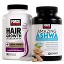 Force Factor Hair Growth Accelerator Capsules, Lustriva & Biotin to Promote Thicker, Stronger, Fuller Hair, 90ct + Amazing Ashwa Ashwagandha Supplement with KSM-66 Ashwagandha for Stress, 120 Tablets