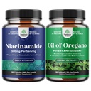 Bundle of Pure Vitamin B3 Niacinamide 500mg Capsules for Skin Health Detox & NAD Production Support and Wild Oregano Oil Softgels with 3000mg Herbal Equivalent for Gut Heart Detox and Immune Support