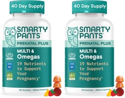 SmartyPants Prenatal Multivitamin Gummies, Omega 3 (DHA/EPA), Methylfolate, Biotin, Vitamin D3, C, Vitamin B12, B6, A, K & Zinc, Gluten Free, 120 Count (40 Day Supply) (Pack of 2)