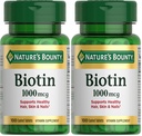 Nature's Bounty Biotin, Supports Metabolism for Energy and Healthy Hair, Skin, and Nails, 1000 mcg, 100 Tablets (Pack of 2)