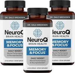 NeuroQ Memory & Focus - Ενισχύει τη Γνωστική Απόδοση & Λειτουργία του εγκεφάλου - Νευροπροστατευτική Φόρμουλα από τον Δρ Dale Bredesen - Gotu Kola Ginkgo Phosphatidylserine & Propolis - 60 Κάψουλες (Pack of 3)