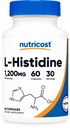 Nutricost l-Histidine Supplement (1,200mg) 60 Capsules - Gluten-Free, GMO-Free, 30 Servings