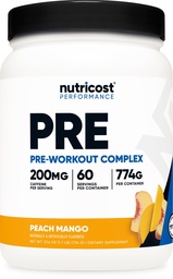 Nutricost Pre-Workout Complex Powder (60 Σερβιέτες, Ροδάκινο Mango) - Προ-Γυμναστικό συμπλήρωμα με Βήτα-Αλανίνη, Ταυρίνη & Αμινοξέα