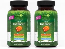 Irwin Naturals Μέγιστη δύναμη 3-σε-1 Αποκλειστής υδατανθράκων - Εξουδετέρωση υδατανθράκων, Aids Digestion και Μεταβολισμός Booster - White Kidney Bean Extract + Chromium + Enzyme Blend - 150 Soft-Gels - 2 Pack
