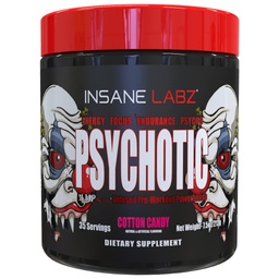 Insane Labz Psychotic, High Simulant Pre Workout Powder, Extreme Lasting Energy, Focus and Endurance with Beta Alanine, Creatine Monohydrate DMAE, 35 Srvgs (Cotton Candy)