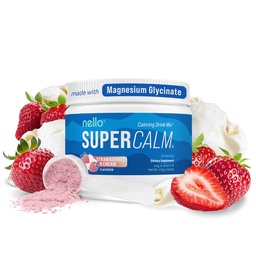 Nello Supercalm Pink Mix σε σκόνη Tub, Cortisol Reucer* και συμπλήρωμα βοήθειας για τον ύπνο, L Theanine, Ksm-66 Ashwagandha, Μαγνήσιο Γλυκινικό, Βιταμίνη D 3, Χωρίς ζάχαρη, Μη ΓΤΟ, 30 Ct, Φράουλες & Κρέμα