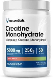 Bucked Up Fruit Punch Creatine for Women and Men - Easy to Mix Vegetarian - Flavored Creatine Monohydrate Powder - Made in USA - 5G Per Serving - 50 Servings - 250 Grams Per Container