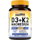 Vitalibre D3 K2 + Magnesium Supplement, 10000 IU Vitamin D3 & 200 mcg K2, with Magnesium Glycinate, Bone, Teeth, Immune & Energy Support, High Absorption, Non-GMO, Easy to Swallow, 90 Capsules