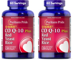 Puritan's Pride Q-Sorb™ Coenzyme CoQ10 Dietary Supplement for Heart Health, Oral Gum Health & Healthy Aging Support, Plus Red Yeast Rice for Improved Digestion, 120 Rapid Release Softgels,(Pack of 2)