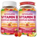 Methylated Vitamin B Complex Gummies for Women & Men with Vitamin B1, B2, B3, B5, B6, B7, B9, B12 & Magnesium, Omega-3, CoQ10, Supports Brain Health, Energy, Immune, Sugar Free, Fruit Flavor, 120ct