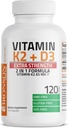 Bronson Βιταμίνη K2 (MK7) με D3 Extra Strength Supplement Bone and Heart Health Non-GMO Formula 10.000 IU Βιταμίνη D3 & 120 mcg Βιταμίνη K2 MK-7 Εύκολο στην κατάποση Βιταμίνη D & K, 120 κάψουλες