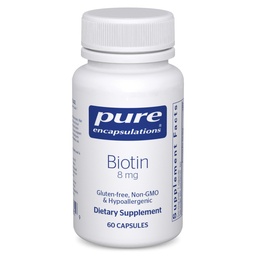 Καθαρές ενθυλακώσεις Biotin 8 mg - B Συμπλήρωμα βιταμίνης για την ενίσχυση της ανακούφισης από το στρες, τα μαλλιά, το δέρμα και την ενίσχυση των νυχιών, του μεταβολισμού, της υδατανθράκωσης και του νευρικού συστήματος* - με Premium Biotin - 60 κάψουλες