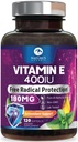 Vitamin E 180 mg Per Serving Softgels - E Vitamin DL-Alpha, Antioxidant-Rich Dietary Supplement for Skin, Heart, and Immune Support, Bottled USA, Easily Absorbed, Non-GMO & Gluten Free - 120 Softgels