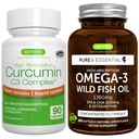 High Absorption Omega-3 Wild Fish Oil 1360mg + High Absorption Curcumin C3 Complex Bundle, 1000mg EPA & DHA with Astaxanthin + + 300% Greater Absorption Curcuminoids with Rapid Uptake, by Igennus