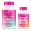 Pink Stork Postpartum Mood & Stress Support for New Moms | Mood Support Capsules with Adaptogens & Cortisol Probiotic | Hormone, Energy, & Stress Balance | Breastfeeding Friendly