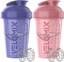 VELOMIX -2 Pack- 20 oz Protein Shaker Bottles for Protein Mixes - 2x Wire Whisk | Leak Proof Shaker Cups for Protein Shakes and Pre Workout | Protein Shaker Bottle Pack (B4) Lavender Glow