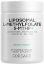 Codeage Liposomal L-Methylfolate 5-MTHF+ - Active Vitamin B9, Methylcobalamin B12, Betaine TMG, B6-2-Month Supply Multivitamins - Liposomal Delivery - Bioavailable B-Vitamin Complex - 60 Capsules
