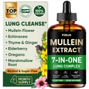 Mullein Drops for Lungs, 120 Servings - Mullein Leaf with 7 Herbs Echinacea, Oregano, Ginger, Elderberry, Marshmallow Root & Thyme - Lung Detox for Smokers - Respiratory, Immune & Lymphatic Drainage