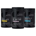 Sports Research® Multivitamin Pack - Methyl Folate 1000 mcg + B12 2000 mcg, Vitamin D3 5000iu + K2 100mcg, and Alaskan Omega-3 Fish Oil 1250mg