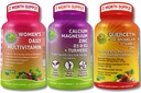 Vegan Bone, Immune & Whole Body Support Trio – Quercetin with Bromelain, Vitamin C, and Zinc Whole Food Complex + Women’s Multivitamin with Iron + Plant-Based Calcium with Magnesium, D3, K2 + Turmeric