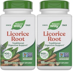 Nature's Way Licorice Root,Traditional Digestive Support Supplement*,900 mg per 2-Capsule Serving,Non-GMO Project Verified,100 Vegan Capsules (Packaging May Vary),(Pack of 2)