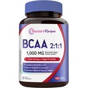 Doctor's Recipes BCAA 1000 mg, 2:1:1 Ratio, L-Leucine, L-Isoleucine, L-Valine, Branched Chain Amino Acids, Fast Recovery, Endurance, Energy, Vegan, 120 Capsules