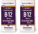 Superior Source No Shot Vitamin B-12 Cyanocobalamin 1000 mcg, B-6, Folic Acid 800 mcg - Support Brain & Heart Health - Aids Natural Energy Levels - 60 Sublingual Dissolving Tablets (Pack of 2)