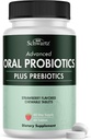 Oral Probiotics Supplement with Prebiotics - Supports Healthy Teeth Gums Mouth and Fresh Odorless Breath for Adults - Strawberry Flavored Chewable Dental Probiotic (60 Tablets, 60 Day Supply)