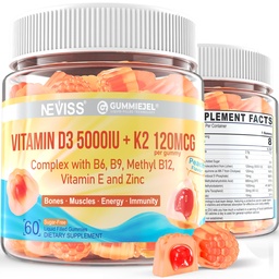 Βιταμίνη D3 5000IU + K2 (MK-7) 120mcg, Χωρίς ζάχαρη Βιταμίνη D3 K2 Γεμισμένη με Βιταμίνη B Complex - Methyl B12, B9, B6 