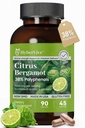 Citrus Bergamot Supplement 1000mg, Standardized 38% Polyphenols High-Potency Extract for Heart & Metabolic Wellness, Antioxidant-Rich Formula, Non-GMO, Made in USA, 90 Vegan Capsules