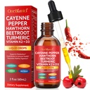 Cayenne Pepper Drops Supplement Liquid, Turmeric Curcumin, Hawthorn Berry, Ceylon Cinnamon, Organic Panax Ginseng, Berberine Extract, 2 Oz