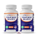 Vitamatic 2 Pack Folic Acid, Vitamin B12 & B6 – 180 Fast Dissolve Tablets Heart Health, Energy Production & Red Blood Cell Support