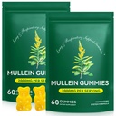 Mullein Gummies for Lungs Detox, 2 Pack Mullein Leaf Extract for Lung Cleanse, Respiratory & Immune Support, Natural Herbal Supplement, Vegan, Pear Flavor, 60 Serving