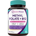 Doctor's Recipes Methyl Folate & B12 Supplement for Women and Men, L-5-MTHF 1000 mcg, Vitamin B12 1000 mcg, Bioactive, Naturally Occurring, High Absorption, Nerve, Energy & Heart Support, 60 Caps