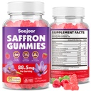 Saffron Gummies for Adult Kids - with Saffron 88.5mg, Vitamins D3 & B6, Magnesium, Zinc, Ashwagandha, L - Theanine, St. John's Wort - Supports Mood & Focus, Vegan, Raspberry Flavor, 60 Gummies