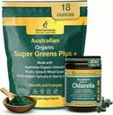 Biogenesis Greens Bundle: Organic Chlorella Tablets (300 Count) & SuperGreens Plus Powder (500g) – Australian Grown, Vegan, Cracked Cell Wall – with Spirulina, Wheatgrass & Barley Grass