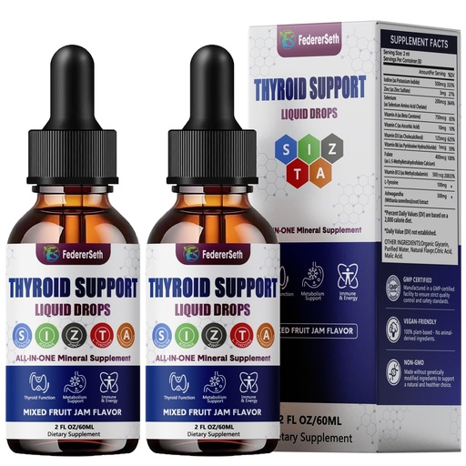 (2 Pack) Thyroid Support Drops for Women and Men.Thyroid Liquid with Selenium Zinc Iodine L-Tyrosine Ashwagandha - Mood Support & Hormone Balance - Natural Metabolism & Energy Support - 4 Fl. Oz