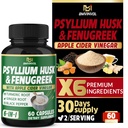 BMVINVOL 6in1 Psyllium Husk, Fenugreek, Apple Cider Vinegar, Turmeric, Ginger, Black Pepper - Soluble Fiber for Supports Digestive Health & Regularity (60 Capsules)