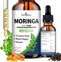 Organic Moringa Oleifera Liquid Drops, 1000mg Moringa Leaf Extract w. Turmeric, Black Pepper, Moringa Supplement for Energy, Antioxidant, Joint & Gut, Fast Absorption, Vegan, Non-GMO, 2 Fl Oz