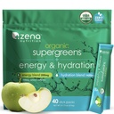 Zena Nutrition Organic Super Greens Energy & Hydration Powder, 70+ Superfoods, 0 Sugar, 5G Fiber, Spirulina, Chlorella, Prebiotics/Probiotics, Natural Caffeine + Electrolytes, 40 Drink Mix Packets