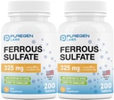 Puregen Labs Ferrous Sulfate 325 mg (65 mg Elemental Iron) High Potency Iron Supplement 