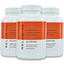 Relumins Gluta 500 Chewable Tablets with Glutathione, Hyaluronic Acid, Vitamin C, Biotin & Collagen – Supports Skin Tone & Glow, for a Summer Glow Skin – 60 Tablets x 3 Bottles