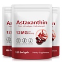 Xaarty 3Pack Premium Astaxanthin 12mg, Natural Antioxidant Supplement for Eye, Joint, Skin Health,Microalgae Source, 4 Month Supply | Supports Internal Circulation, 360 Softgels