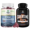 Bundle of Extra Strength Zinc Gummies for Adults - Chewable Zinc Supplements for Energy & Immune Support and Tri Phase Creatine Tablets - Formula Blend of Creatine Monohydrate 300mg HCL & Pyruvate