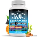 NEW AGE NAC Supplement N-Acetyl Cysteine- with Vitamin D3, K2, Zinc, Quercetin, Triphala, Sarracenia Purpurea, Elderberry, Holy Basil, Bee Propolis, Bromelain, L-Lysine - 60 Count