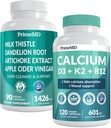 Calcium D3 K2 B12 (1pk) and Liver Support (1pk) Supplement Bundle - Potent Vitamins for Bone, Heart, Liver Function, & Immune Support - Non-GMO, Vegan, Gluten-Free