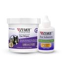 Zymox Enzymatic Ear Wipes and Ear Solution w/no Hydrocortisone for Dogs and Cats - Product Bundle - for Dirty, Waxy, Smelly Ears and to Soothe Ear Infections