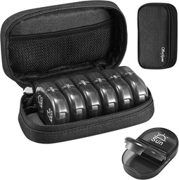 Serfeymi Weekly Travel Pill Organizer 2 φορές A Day AM PM Αναβάθμιση Black Pill Box 7 Ημέρα με Φορητή θήκη Zipper Canvas Pill, Medicine Organizer για χάπια, βιταμίνες, συμπληρώματα, ιχθυέλαια - Μαύρο 01